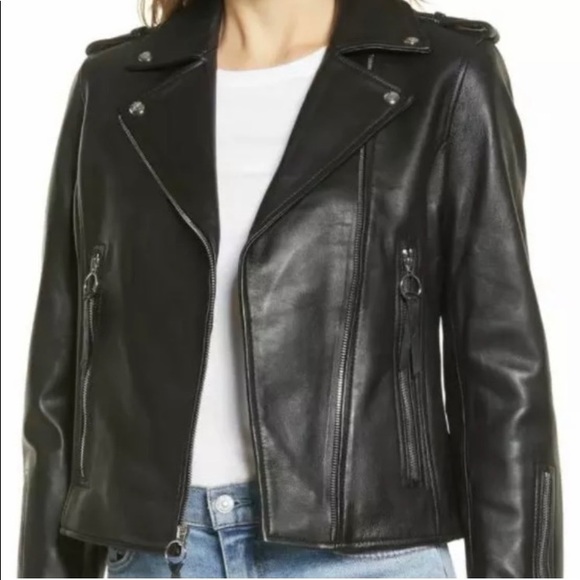 Sam Edelman motojacket black leather  jacket real leather asymmetric zipper new - Picture 3 of 13